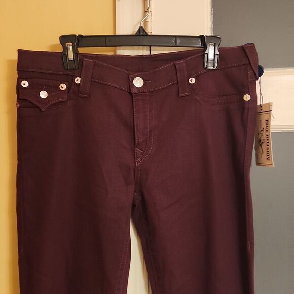 True Religion World Tour Leggings w/ Pocket Flaps in Grape Size 33 US 16 NWT - Picture 2 of 12